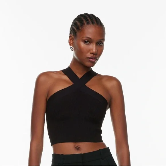 Aritzia Babaton Sculpt Knit Criss Cross Cropped Tank XS Black - Picture 1 of 3